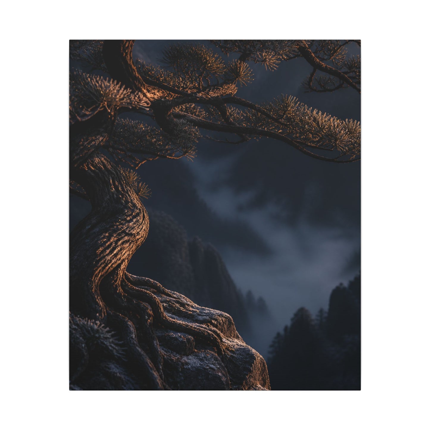 Bold Pine Tree Canvas Art - Shadow Zen Dark Japandi