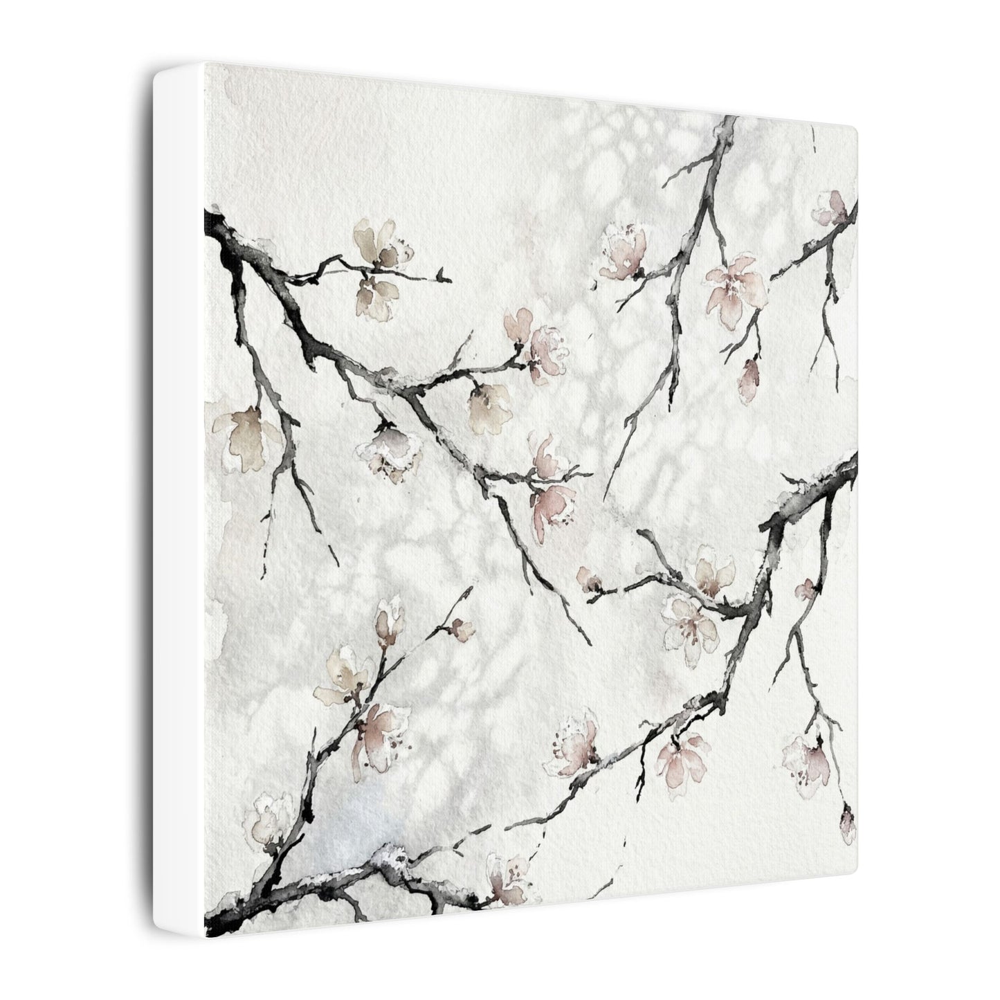Cherry Blossom Canvas Art | Winter Japandi Watercolor Art