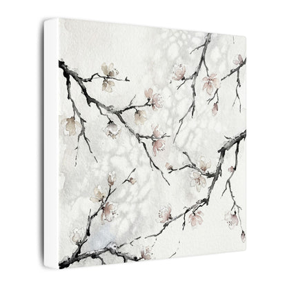 Cherry Blossom Canvas Art | Winter Japandi Watercolor Art