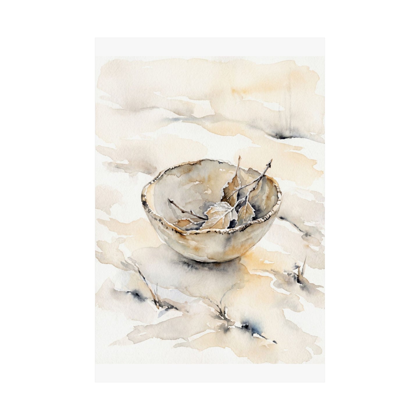 Fukinsei Ceramic Bowl Wall Art Print - Japandi Watercolor