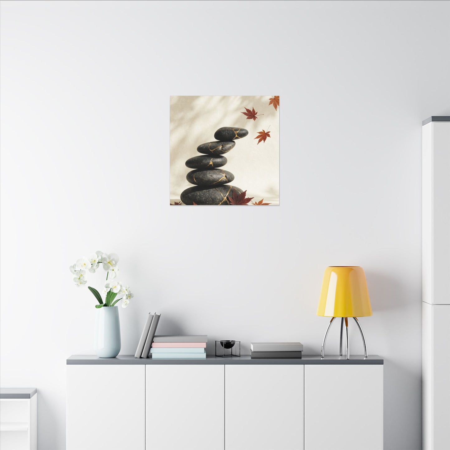 Kintsugi River Stones in Dappled | Crackle Gold Canvas Art