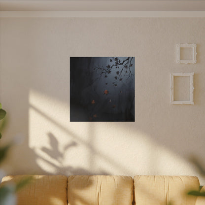 Autumn Cherry Blossom Charcoal Ink Canvas Art | Atmospheric Decor