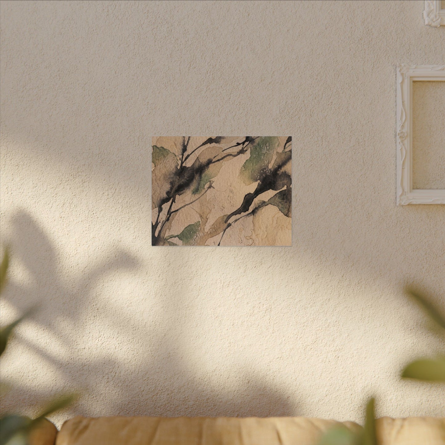 Japandi Shadow Play in Golden Hour | Watercolor Canvas Art