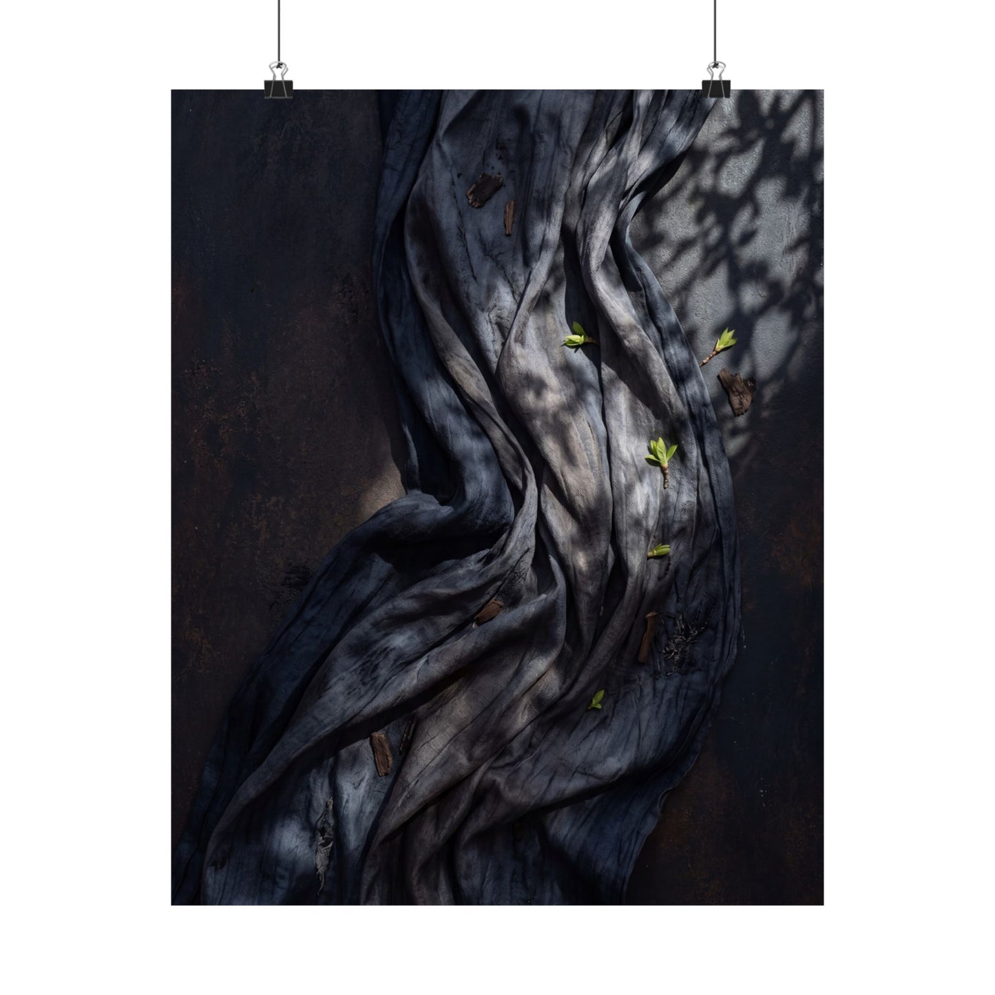 Dark Japandi Silk Drape in Dappled | Dark Texture Wall Art Print