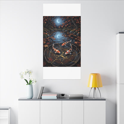 Koi Pond Canvas Art | Autumn Kintsugi Gold Repair Art