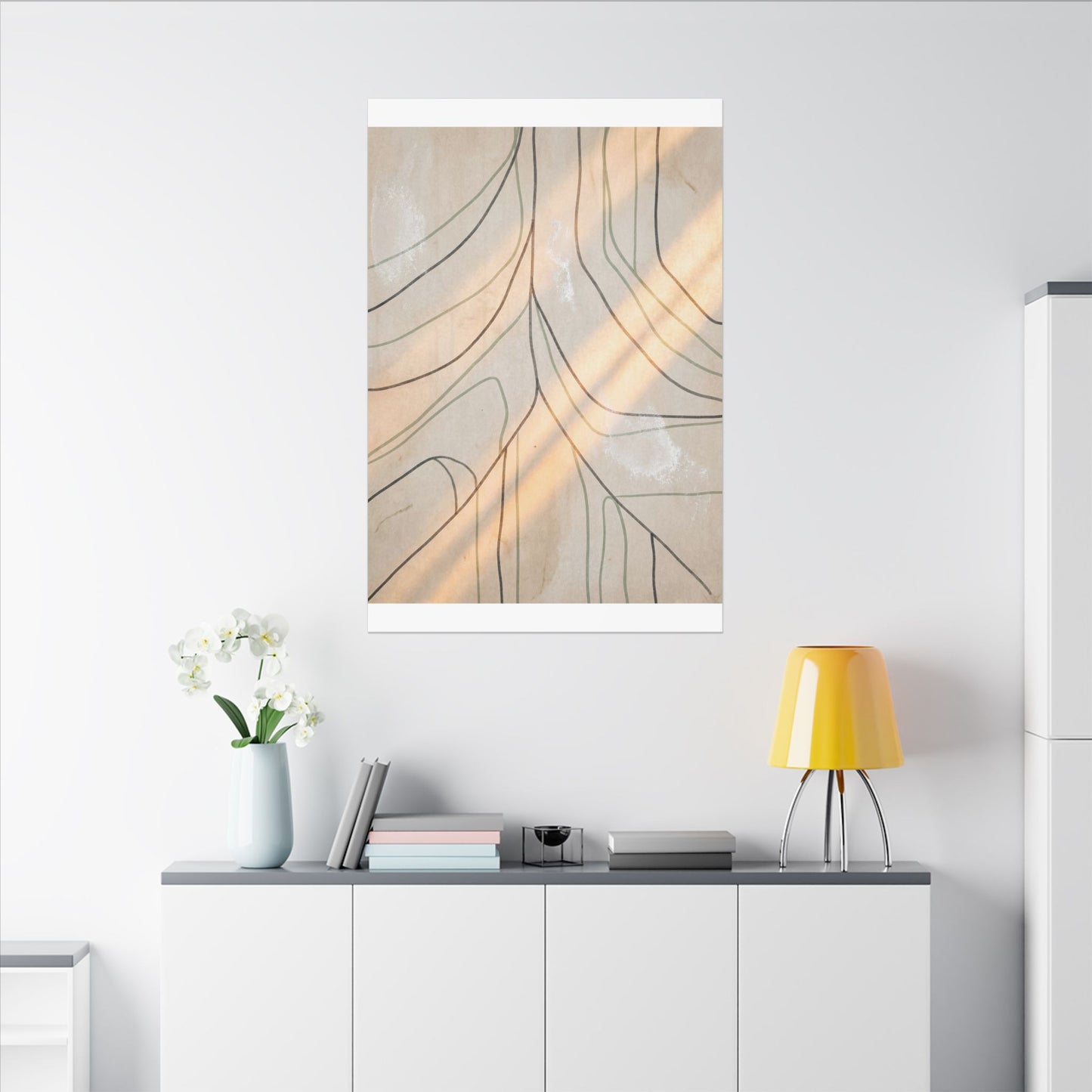 Shoji Screen Minimal Line Canvas Art | Warm Japandi Art
