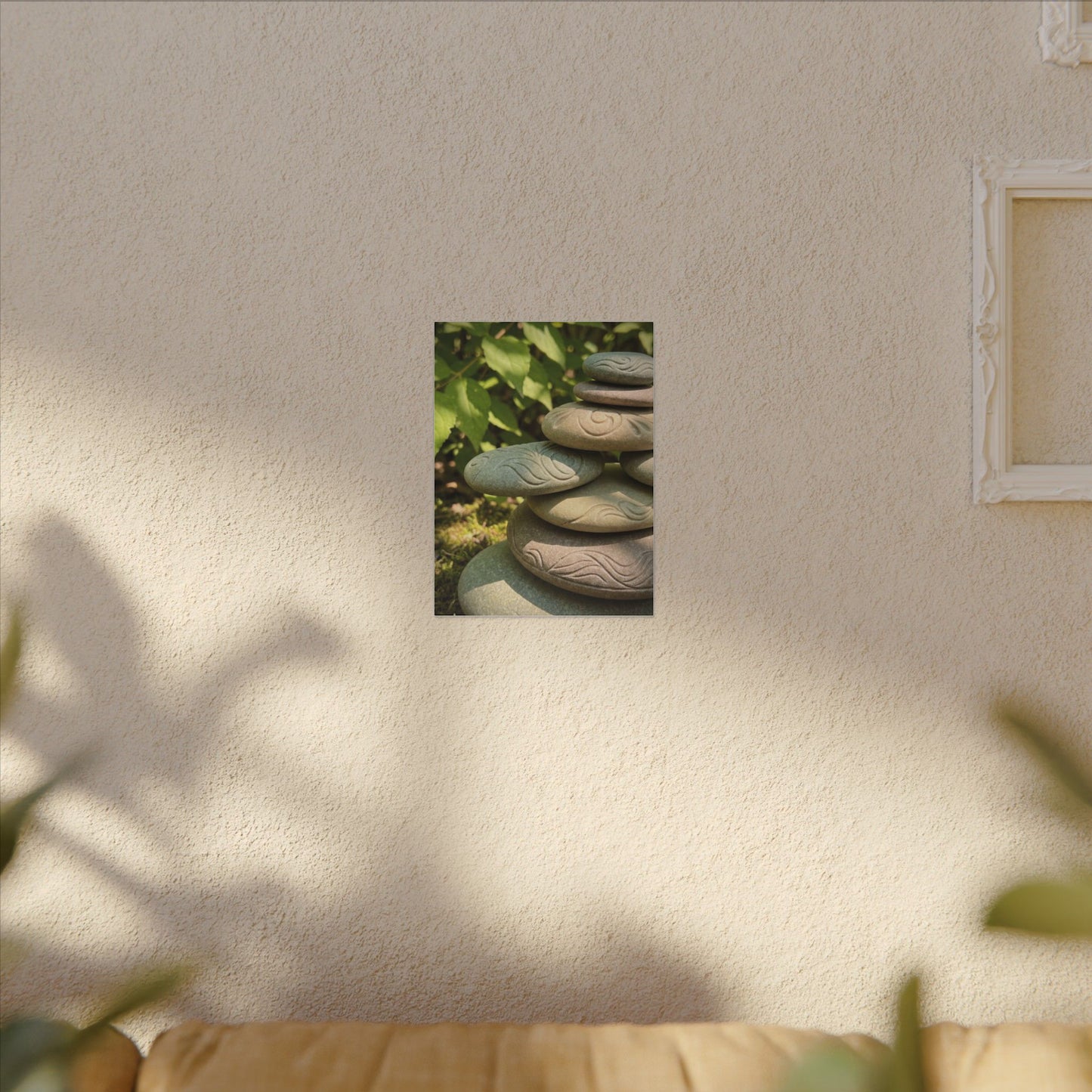 River Stones Summer Canvas Art | Japandi Earthy Design