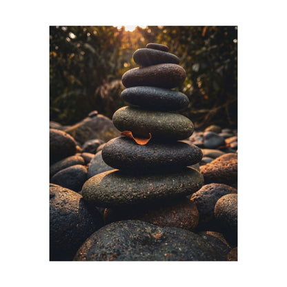River Stones Wall Art Print | Summer Dark Japandi Moody Minimal Art
