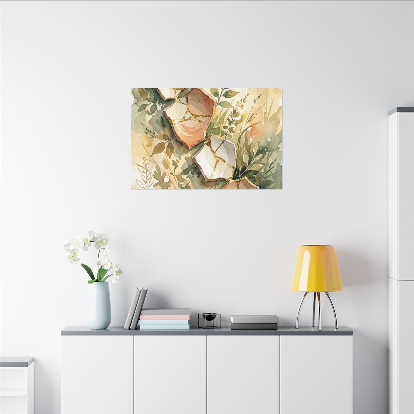 Japandi Broken Pottery in Golden Hour | Watercolor Canvas Art