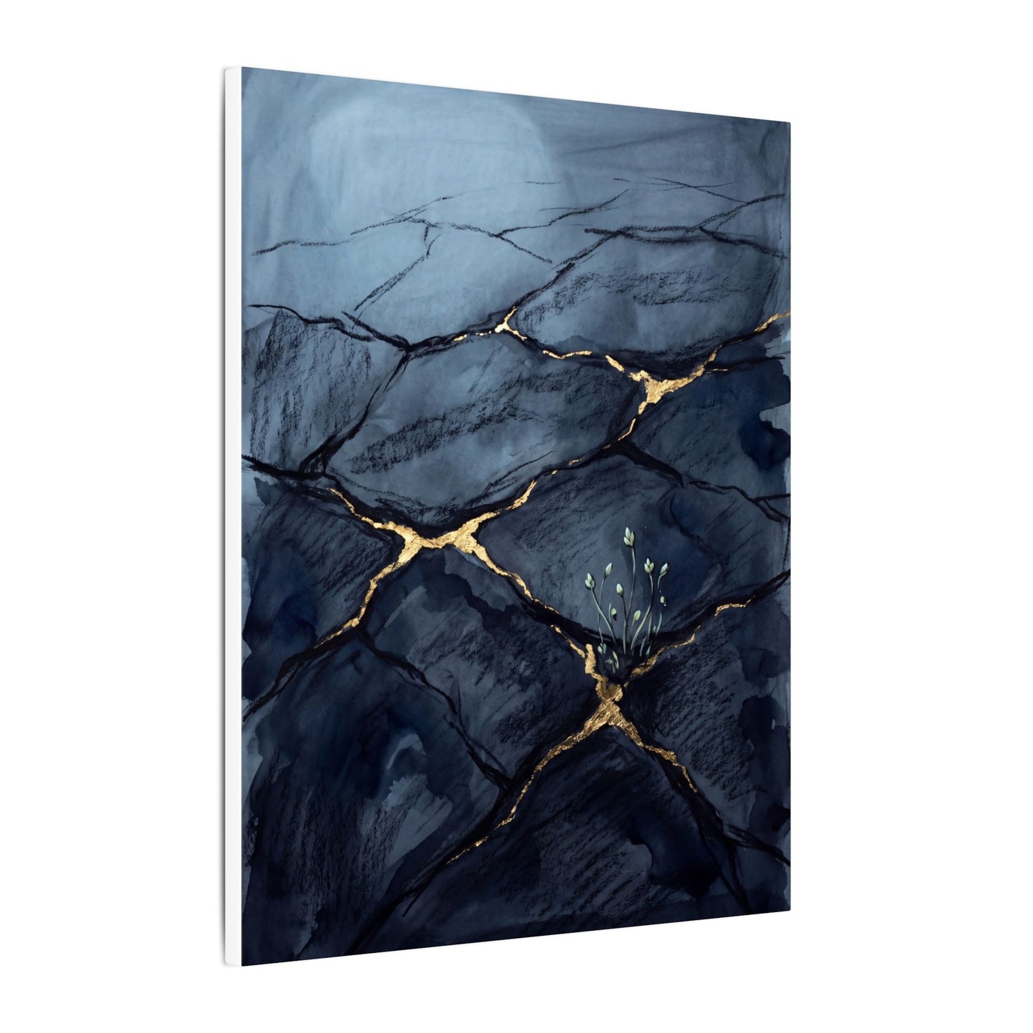 Mono No Aware Cracked Earth Canvas Art - Dark Japandi Charcoal Ink