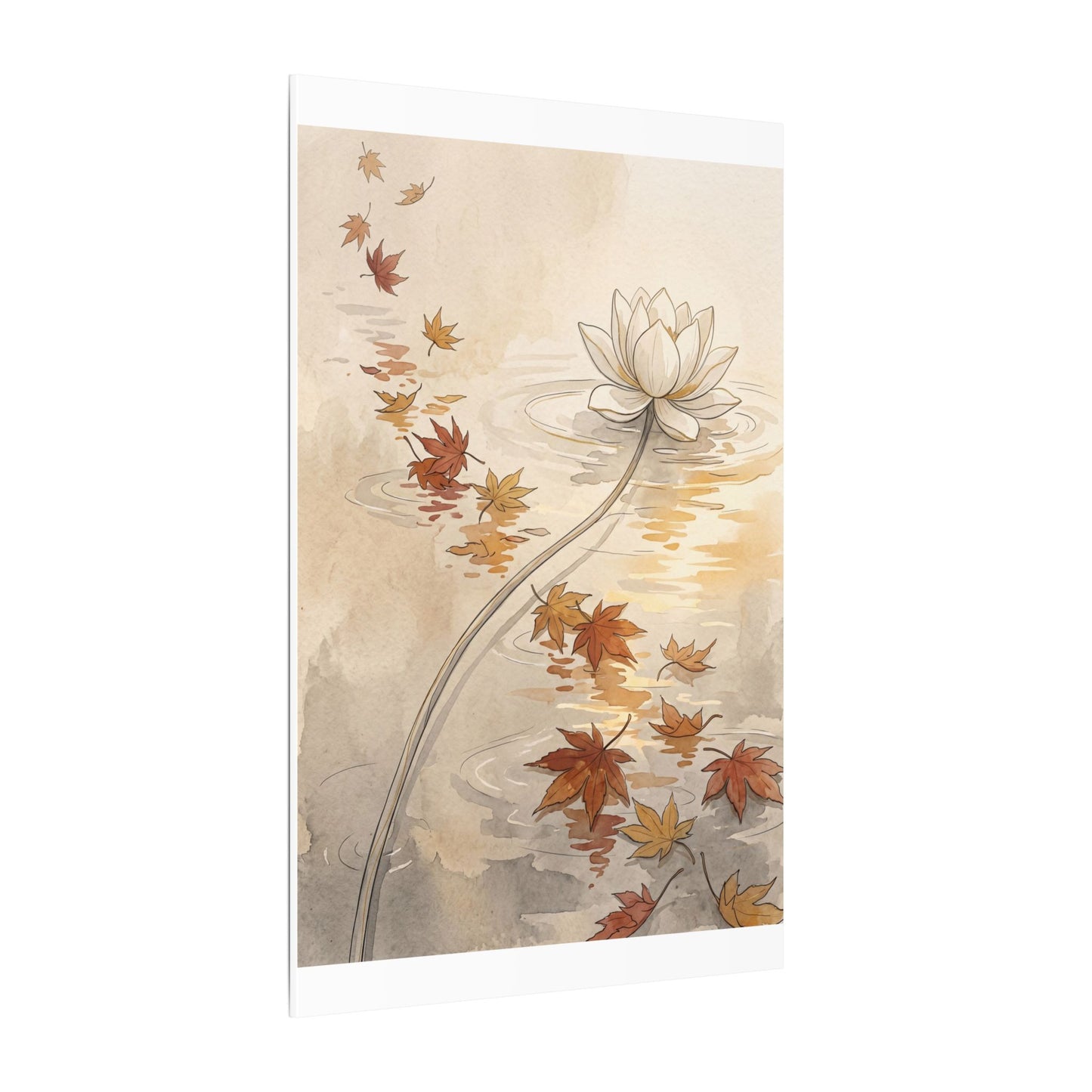 Lotus Flower Canvas Art | Autumn Japandi Minimal Line Art