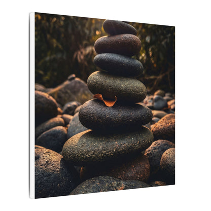 Dark Japandi River Stones in Golden Hour | Moody Minimal Canvas Art