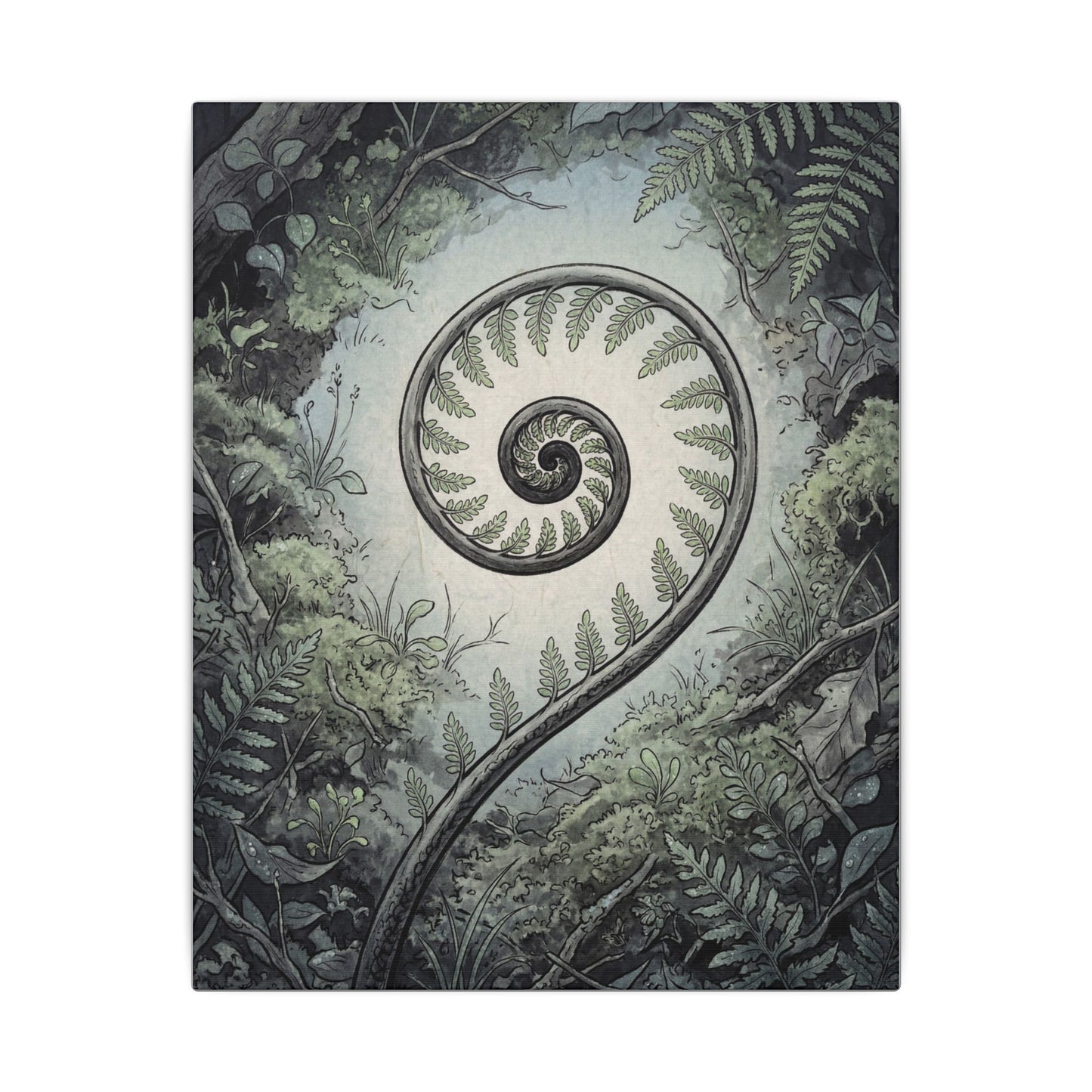 Zen Fern Unfurling in Dawn | Ukiyo E Inspired Canvas Art