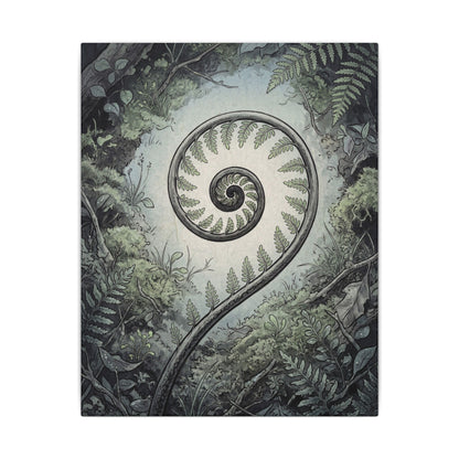 Zen Fern Unfurling in Dawn | Ukiyo E Inspired Canvas Art