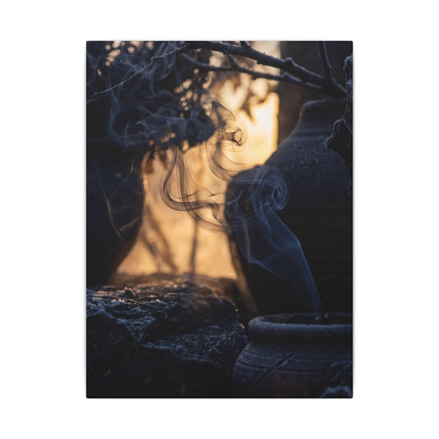 Incense Smoke Canvas Art | Winter Dark Japandi Shadow Zen Art