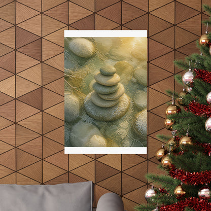 Neutral River Stones Wall Art Print - Watercolor Japandi