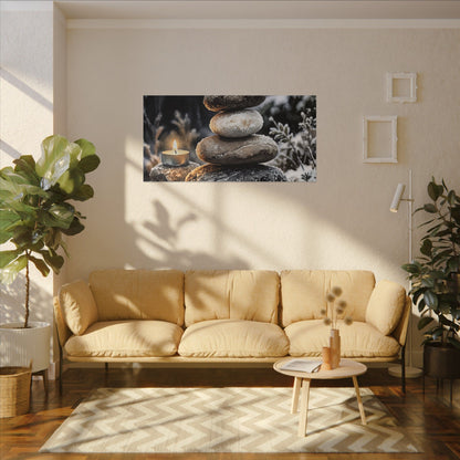 River Stones Canvas Art | Winter Japandi Watercolor Art