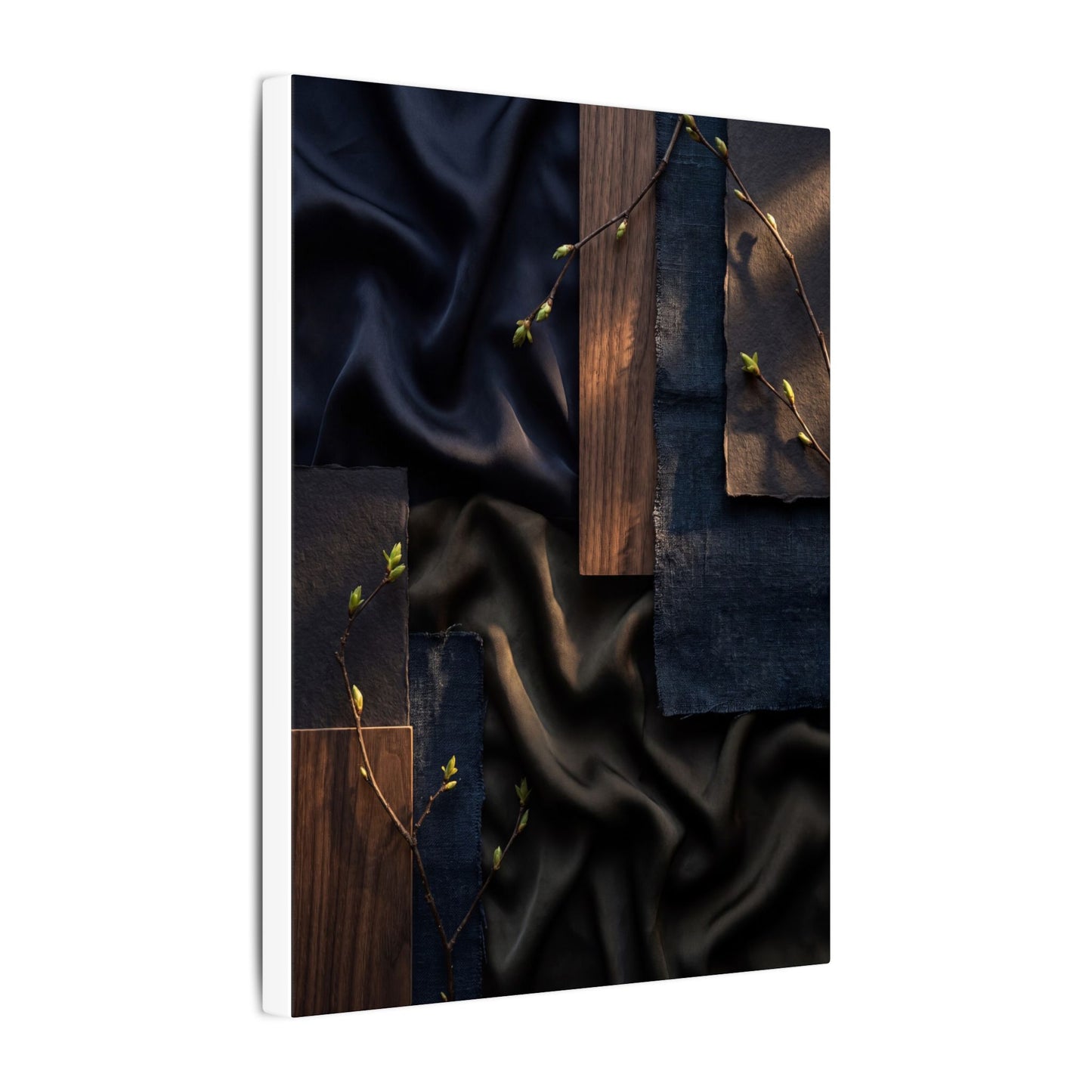 Silk Drape Spring Canvas Art | Dark Japandi Moody Design