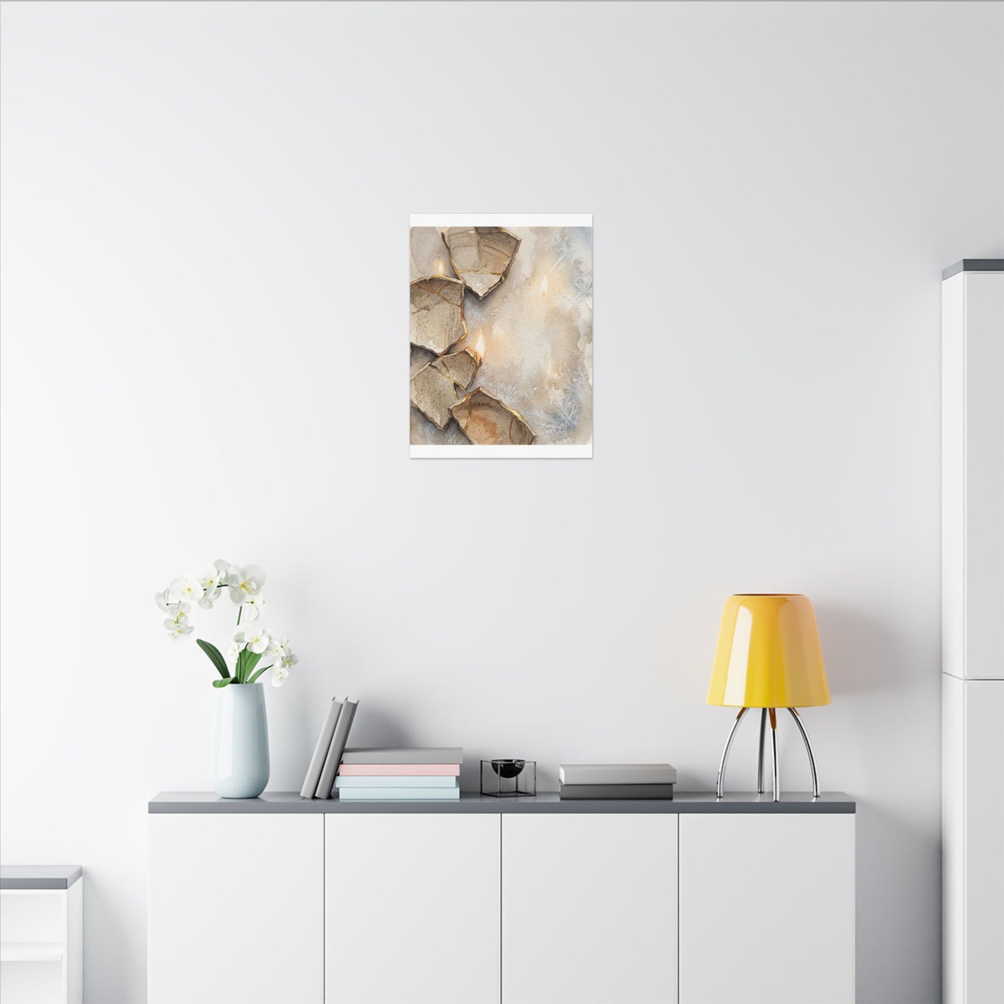 Broken Pottery Winter Canvas Art | Japandi Warm Design