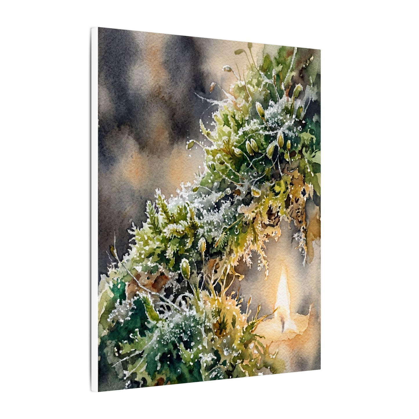 Winter Moss Close Up Watercolor Canvas Art | Neutral Decor