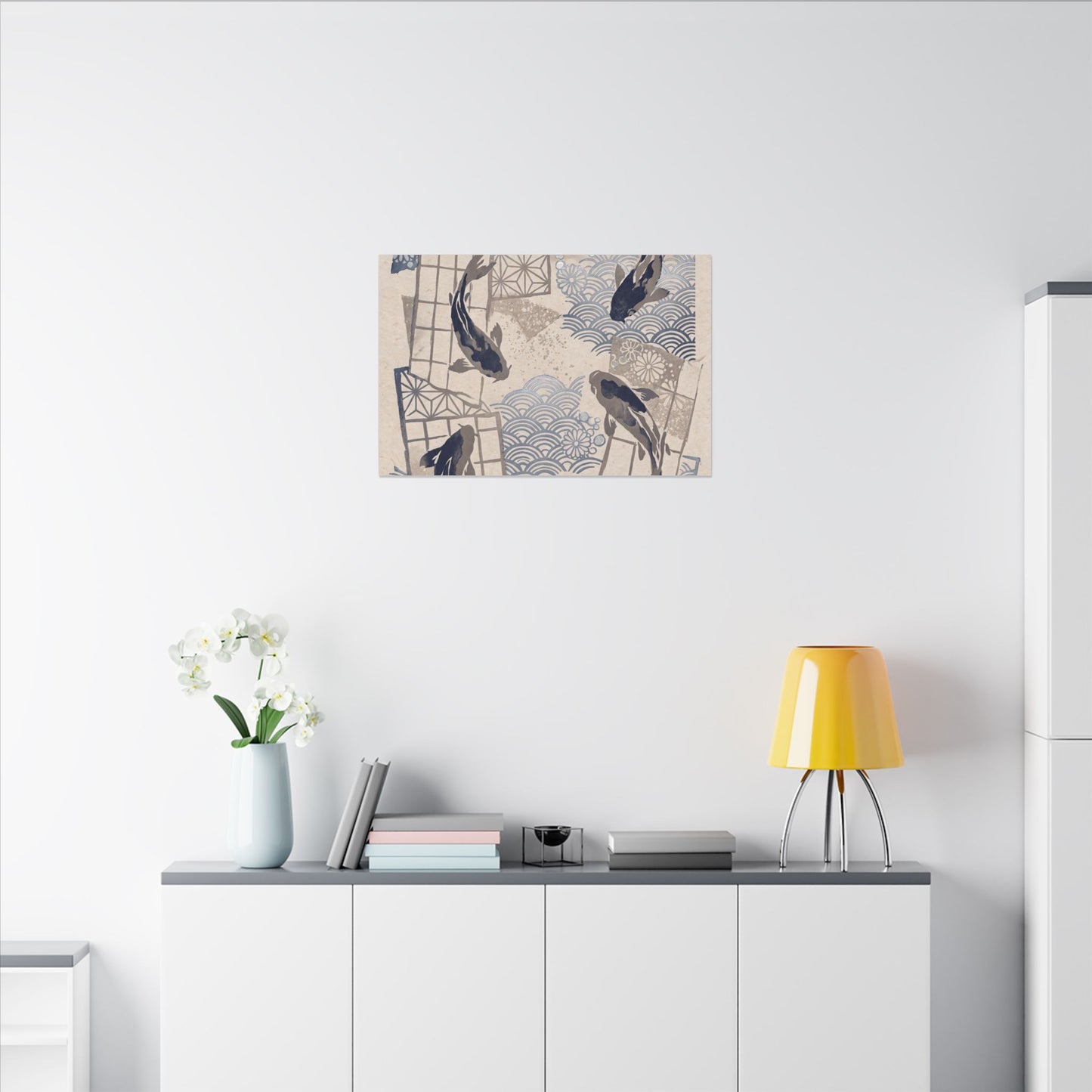 Earthy Koi Pond Canvas Art - Japanese Pattern Japandi