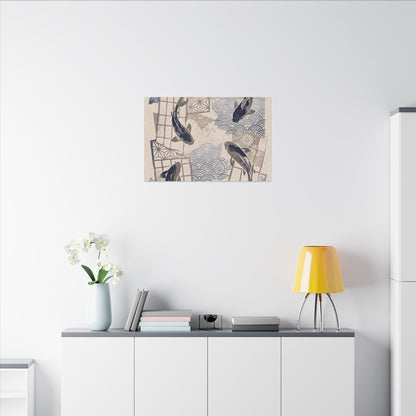 Earthy Koi Pond Canvas Art - Japanese Pattern Japandi
