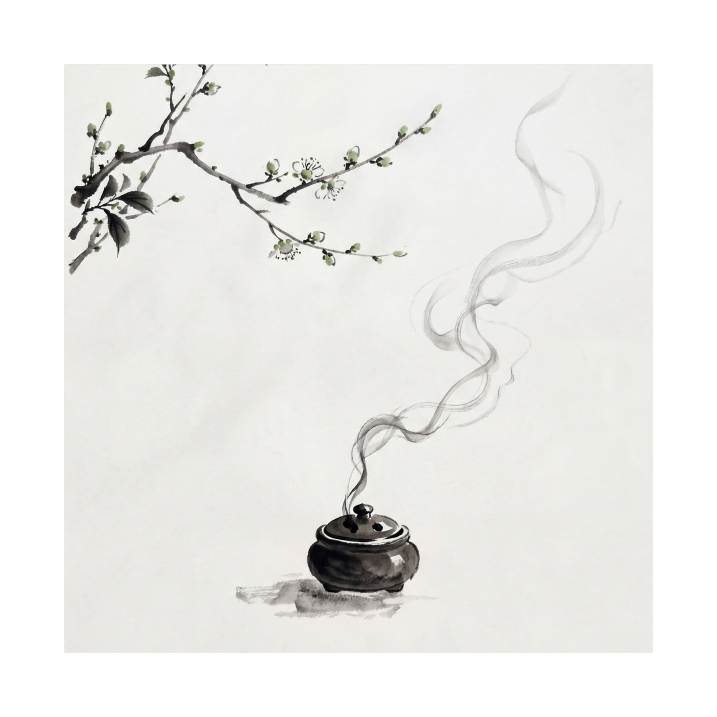 Ma Incense Smoke Wall Art Print - Zen Sumi E