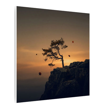 Dark Japandi Pine Tree in Golden Hour | Moody Minimal Canvas Art