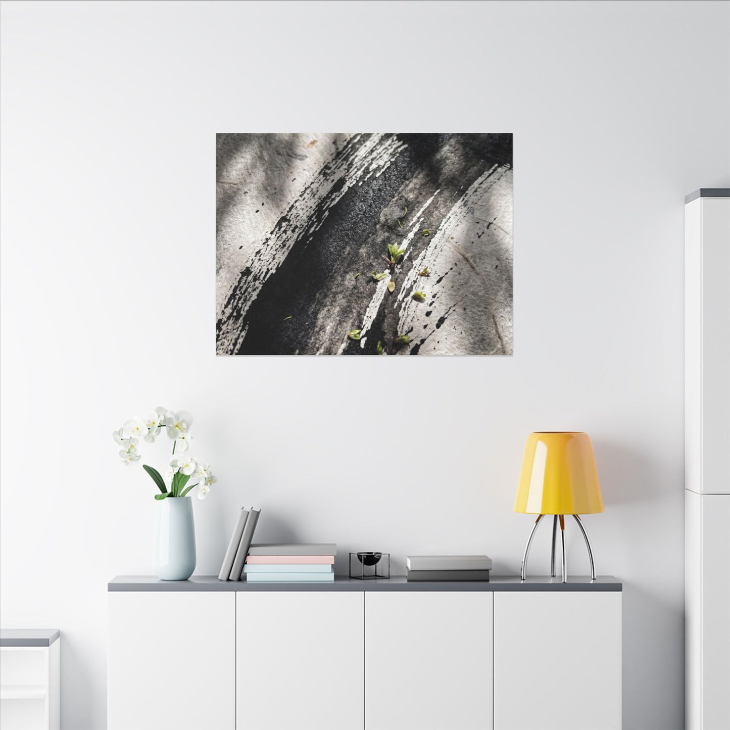 Ink Brushstroke Canvas Art | Spring Dark Japandi Moody Minimal Art