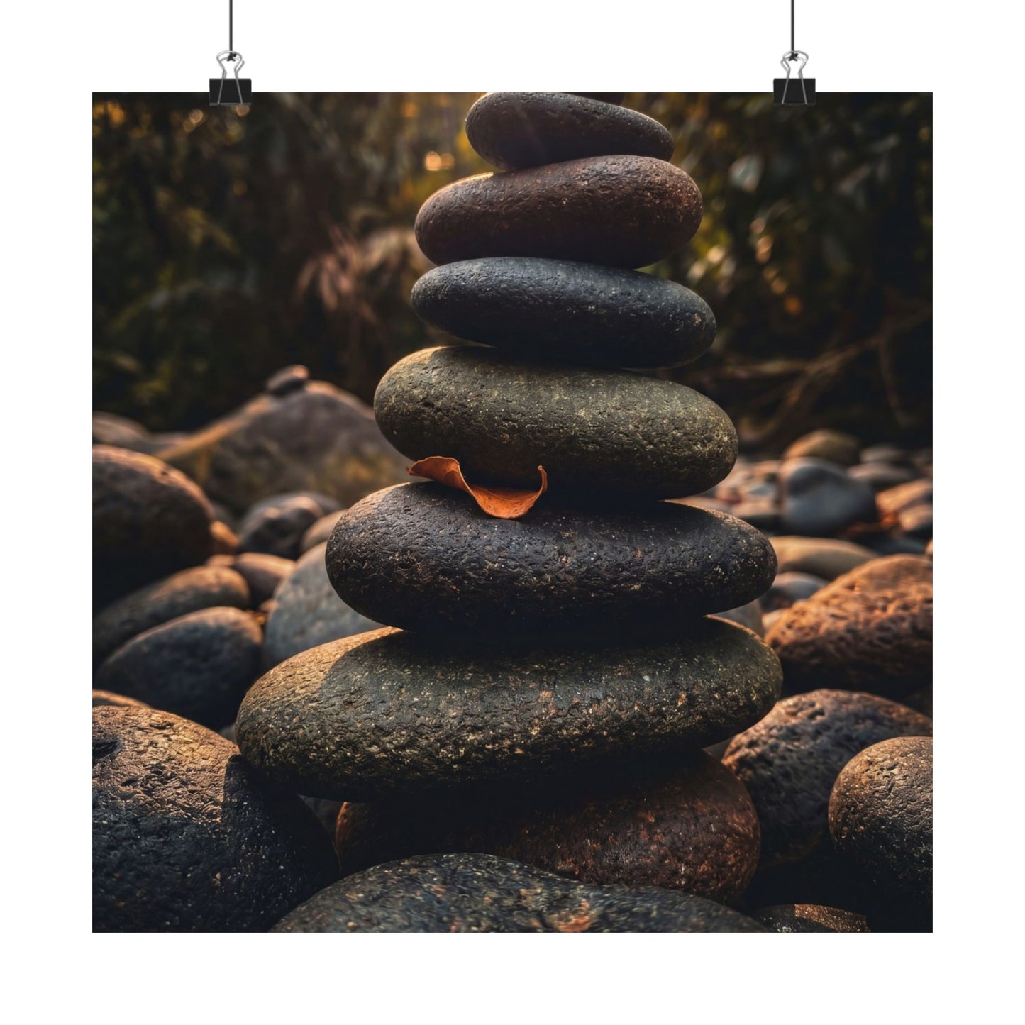River Stones Wall Art Print | Summer Dark Japandi Moody Minimal Art