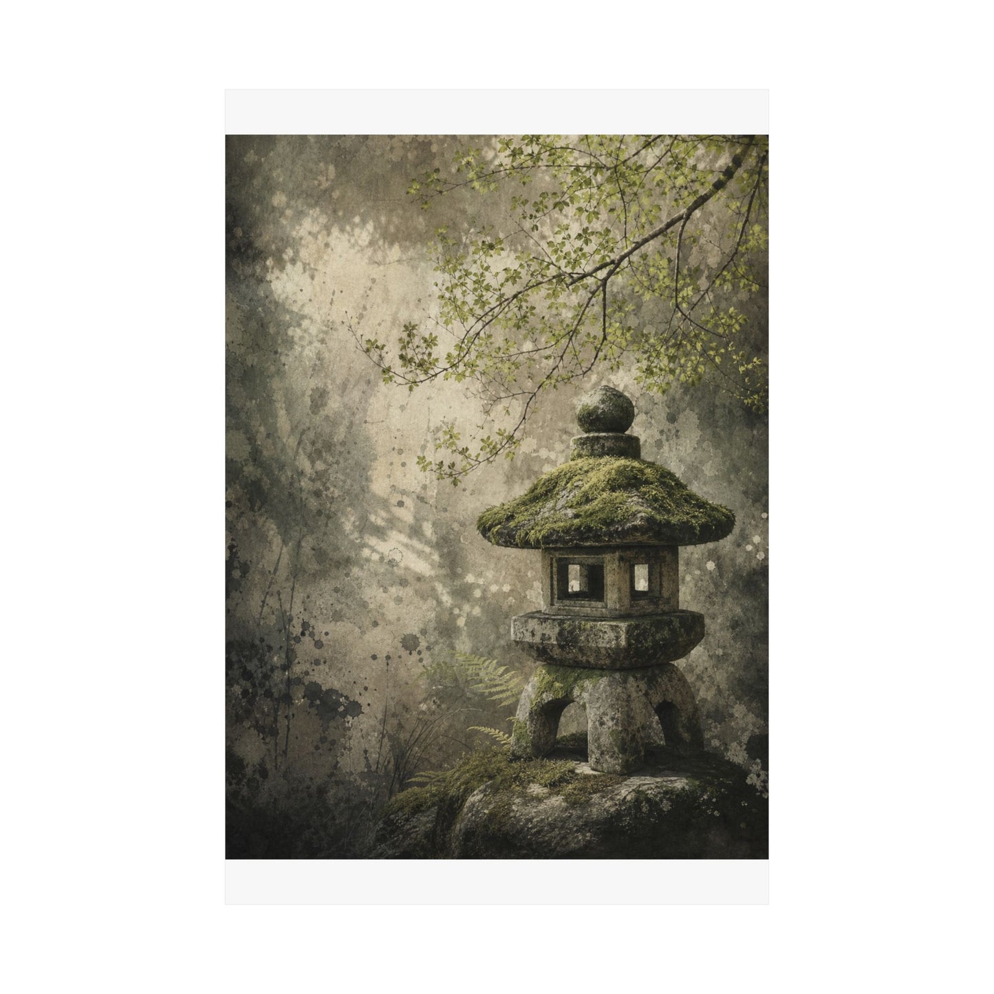 Stone Lantern Texture Wall Art Print | Neutral Japandi Art