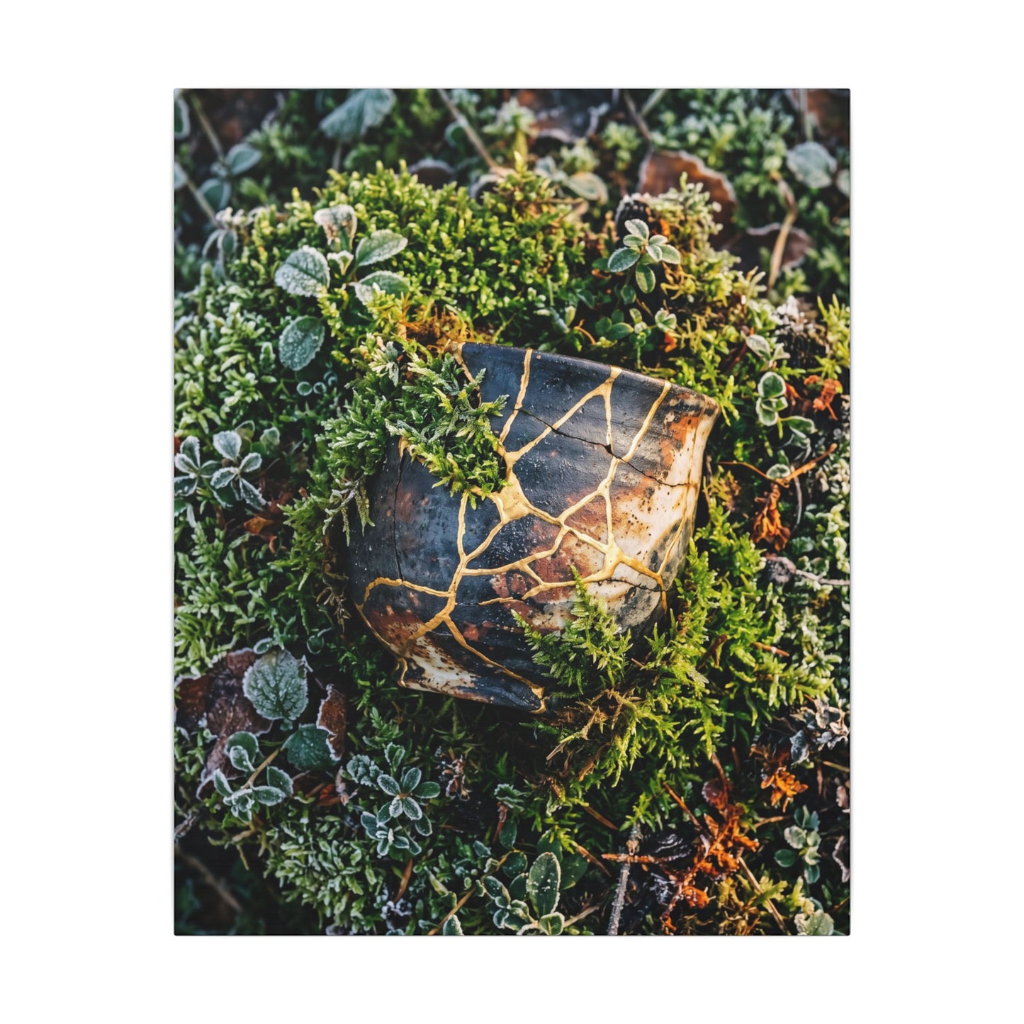 Artful Moss Close Up Canvas Art - Gold Repair Kintsugi
