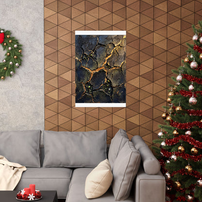 Cracked Earth Dark Texture Wall Art Print | Sophisticated Dark Japandi Art
