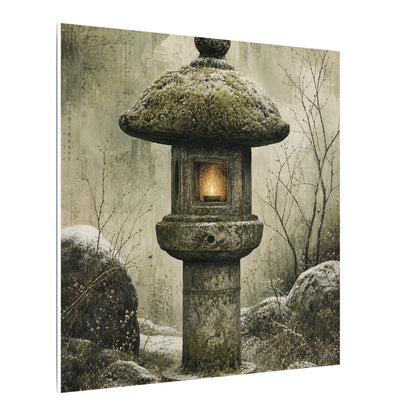 Stone Lantern Winter Canvas Art | Japandi Neutral Design