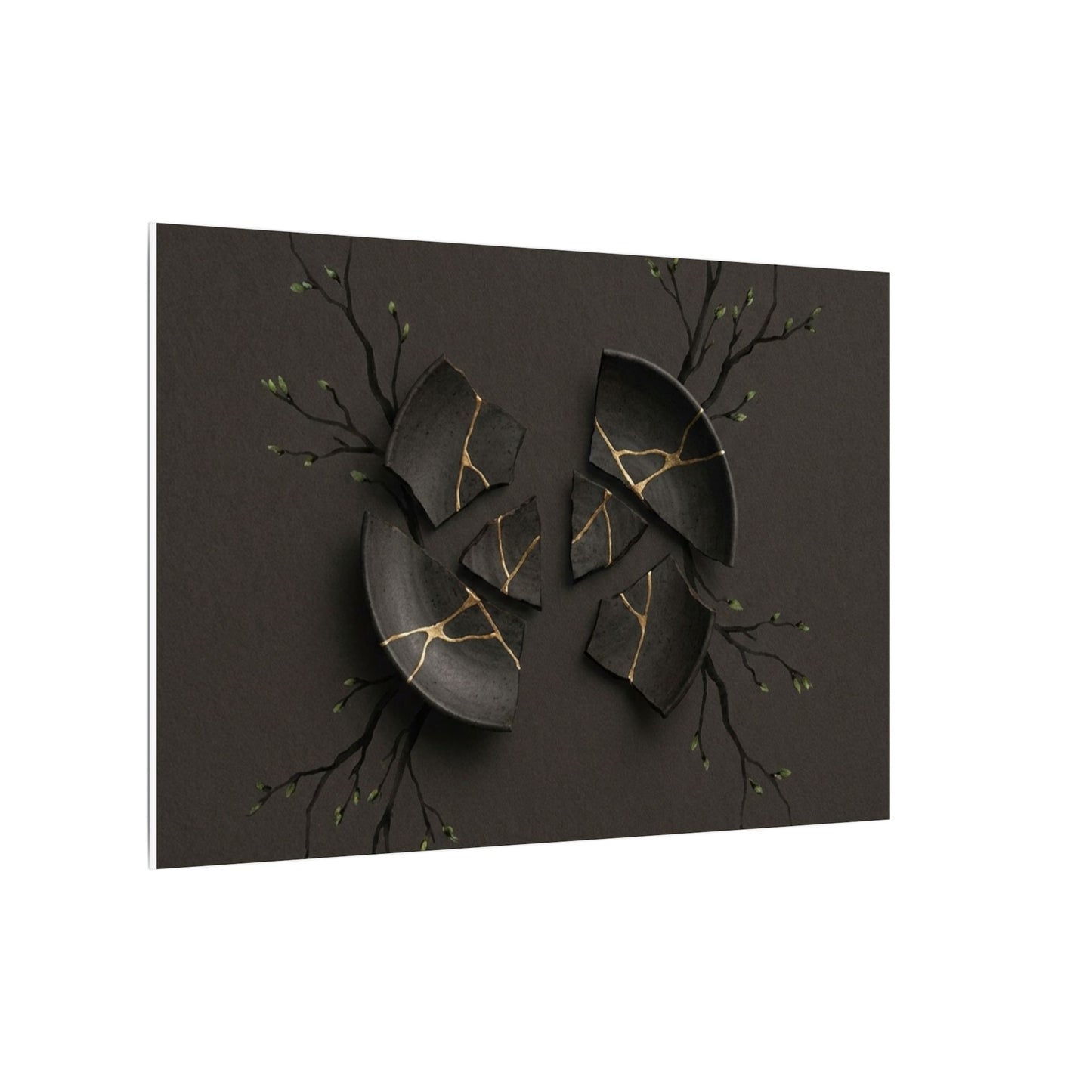 Sophisticated Broken Pottery Canvas Art - Charcoal Ink Dark Japandi