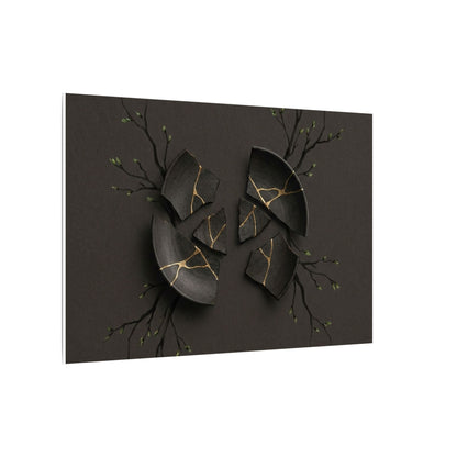 Sophisticated Broken Pottery Canvas Art - Charcoal Ink Dark Japandi