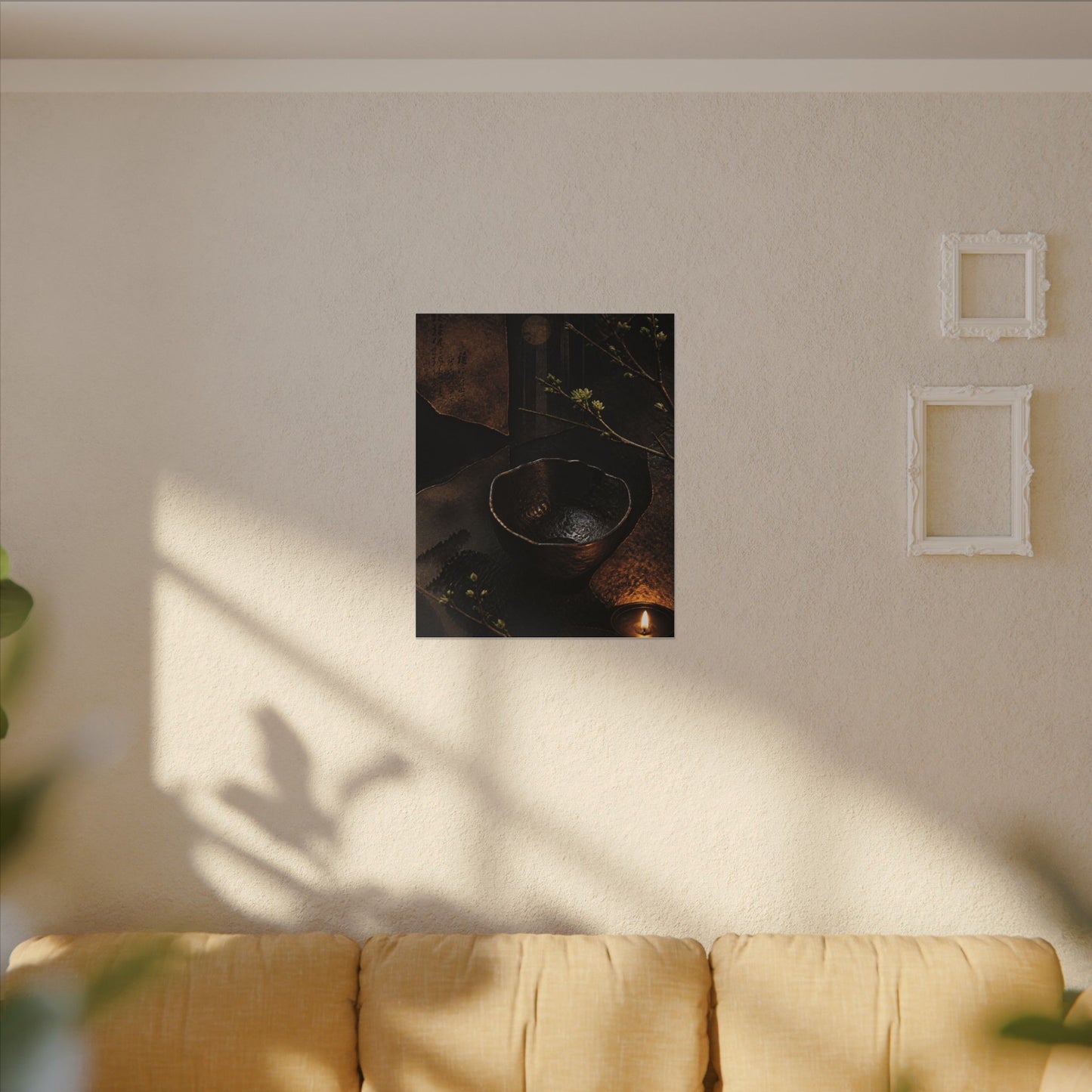 Atmospheric Ceramic Bowl Canvas Art - Shadow Zen Dark Japandi