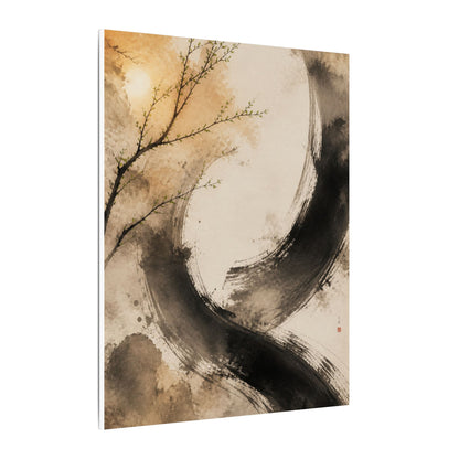 Japandi Ink Brushstroke in Golden Hour | Watercolor Canvas Art