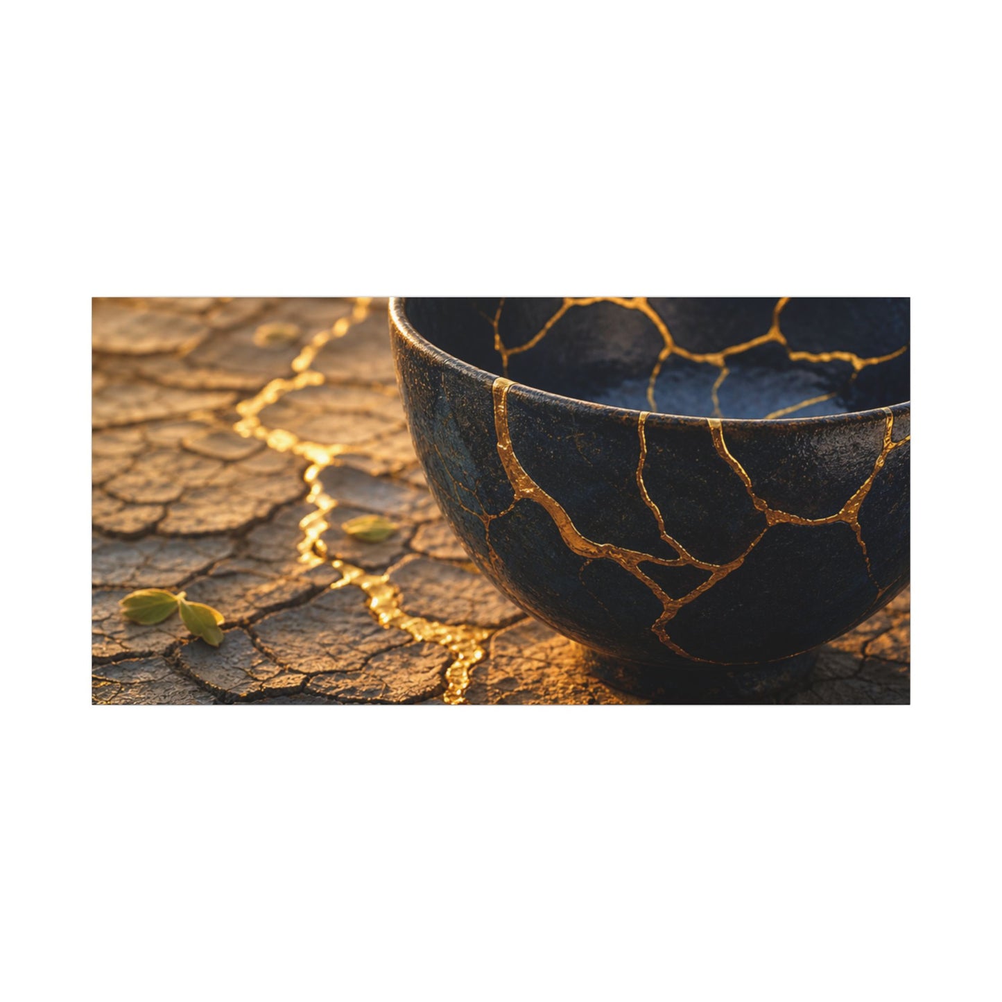 Golden Hour Cracked Earth Canvas Art - Kintsugi Fukinsei