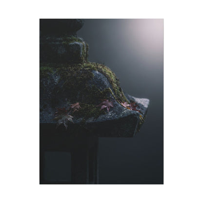 Stone Lantern Moody Minimal Canvas Art | Sophisticated Dark Japandi Art