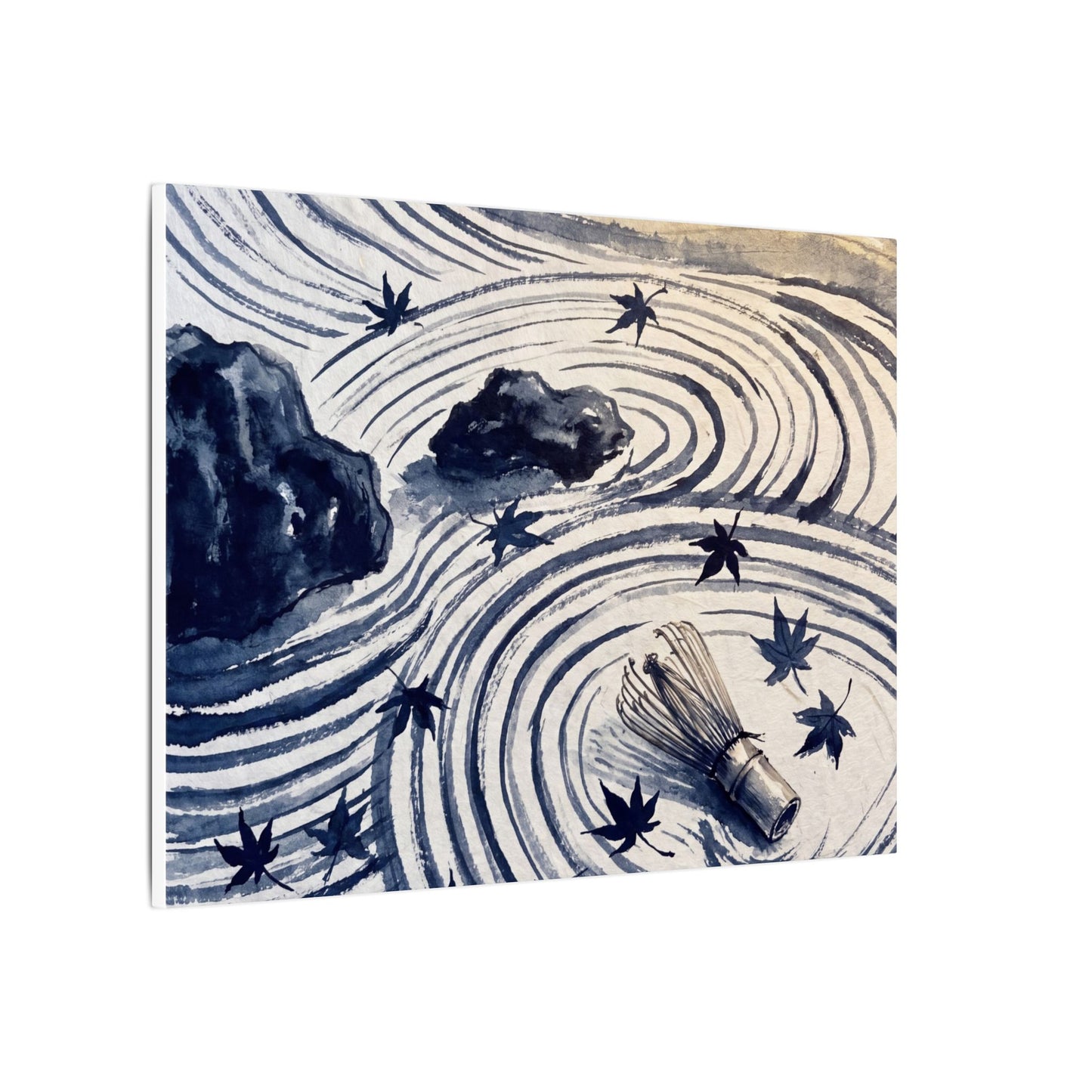 Zen Rock Garden in Golden Hour | Sumi E Canvas Art
