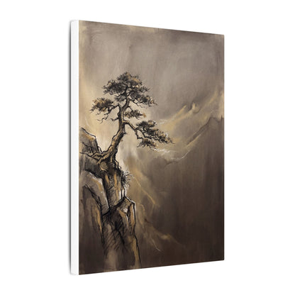 Pine Tree Charcoal Ink Canvas Art | Luxurious Dark Japandi Art