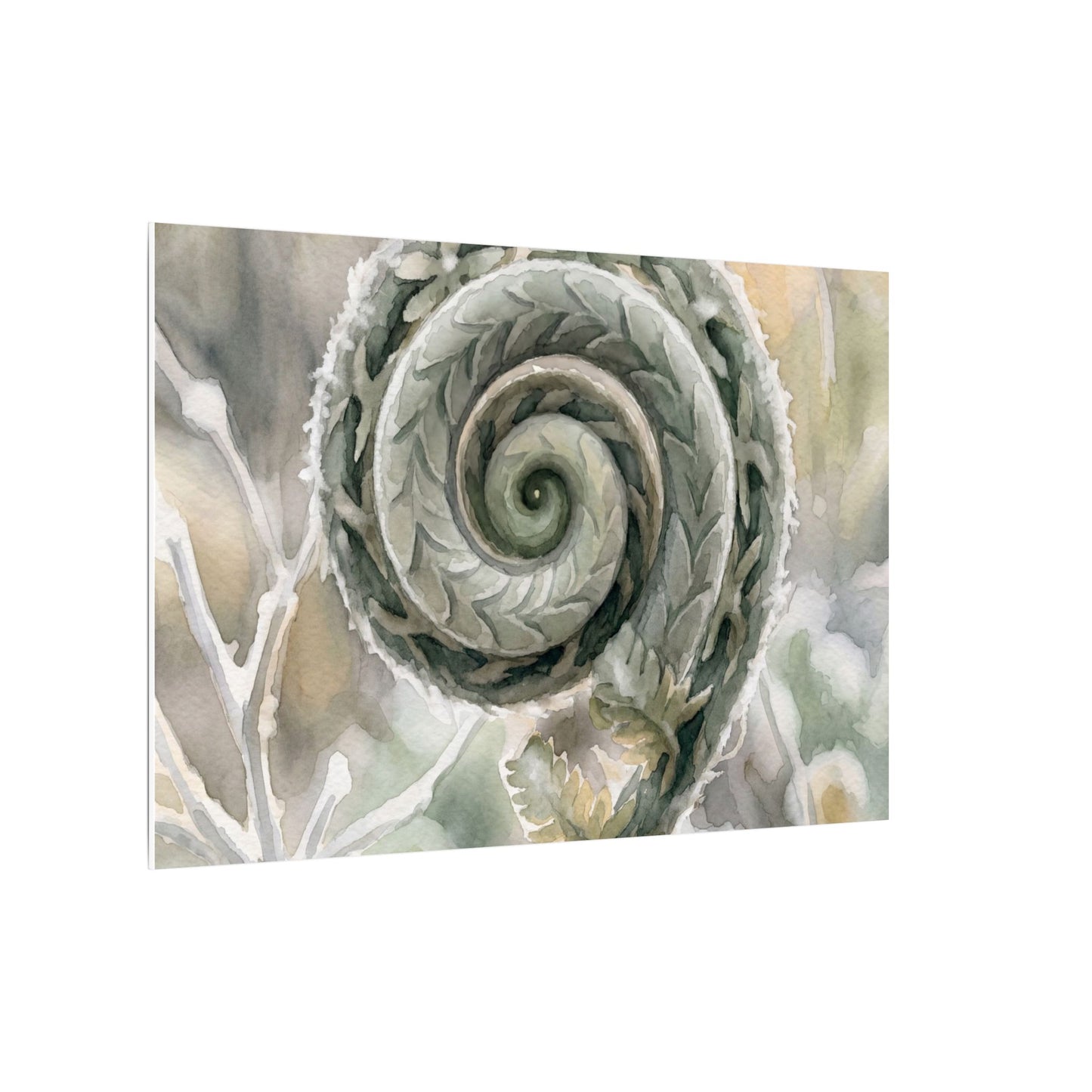 Winter Fern Unfurling Watercolor Canvas Art | Cozy Decor