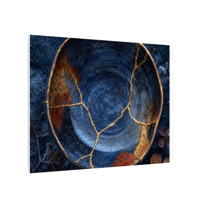 Kintsugi Ceramic Bowl in Moonlight | Crackle Gold Canvas Art