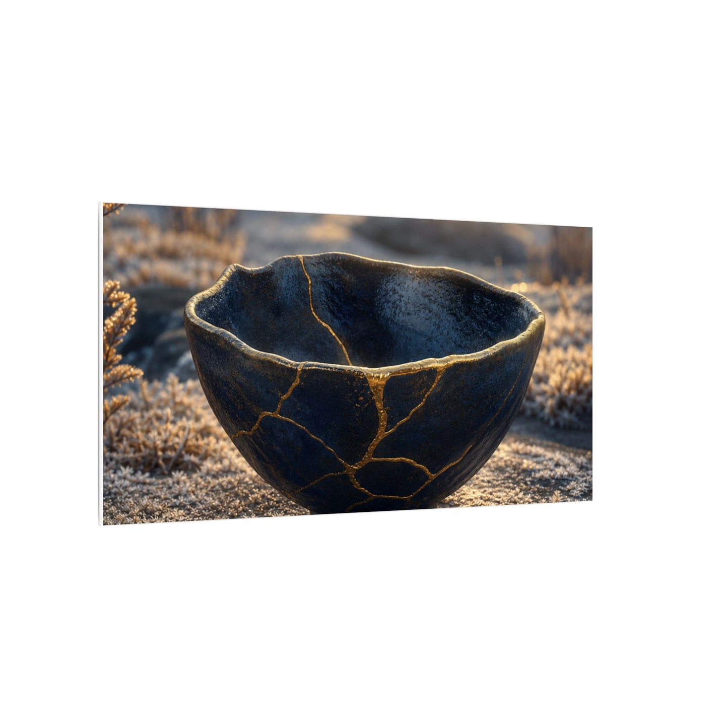 Ceramic Bowl Canvas Art | Winter Kintsugi Gold Repair Art