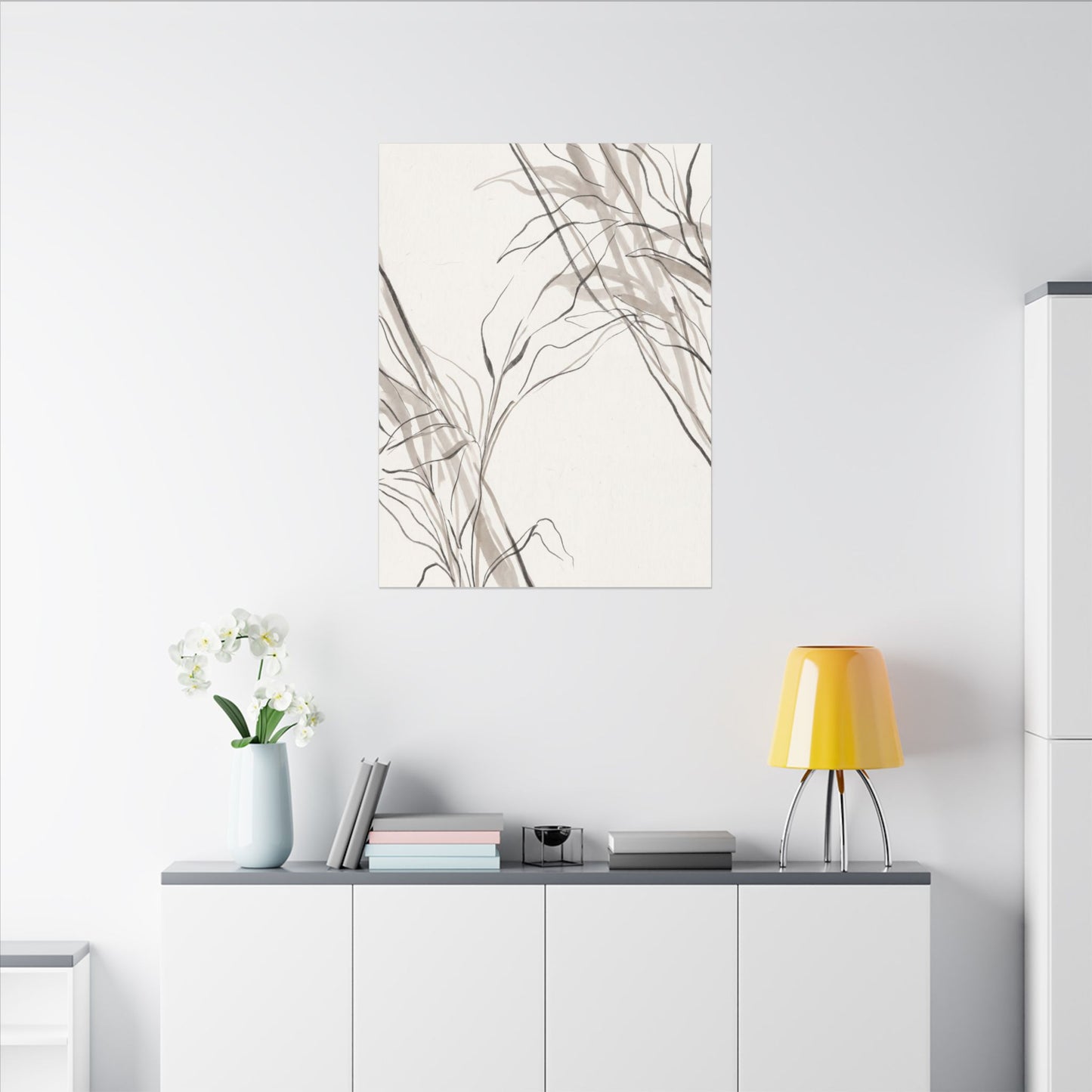 Neutral Shoji Screen Canvas Art - Minimal Line Japandi
