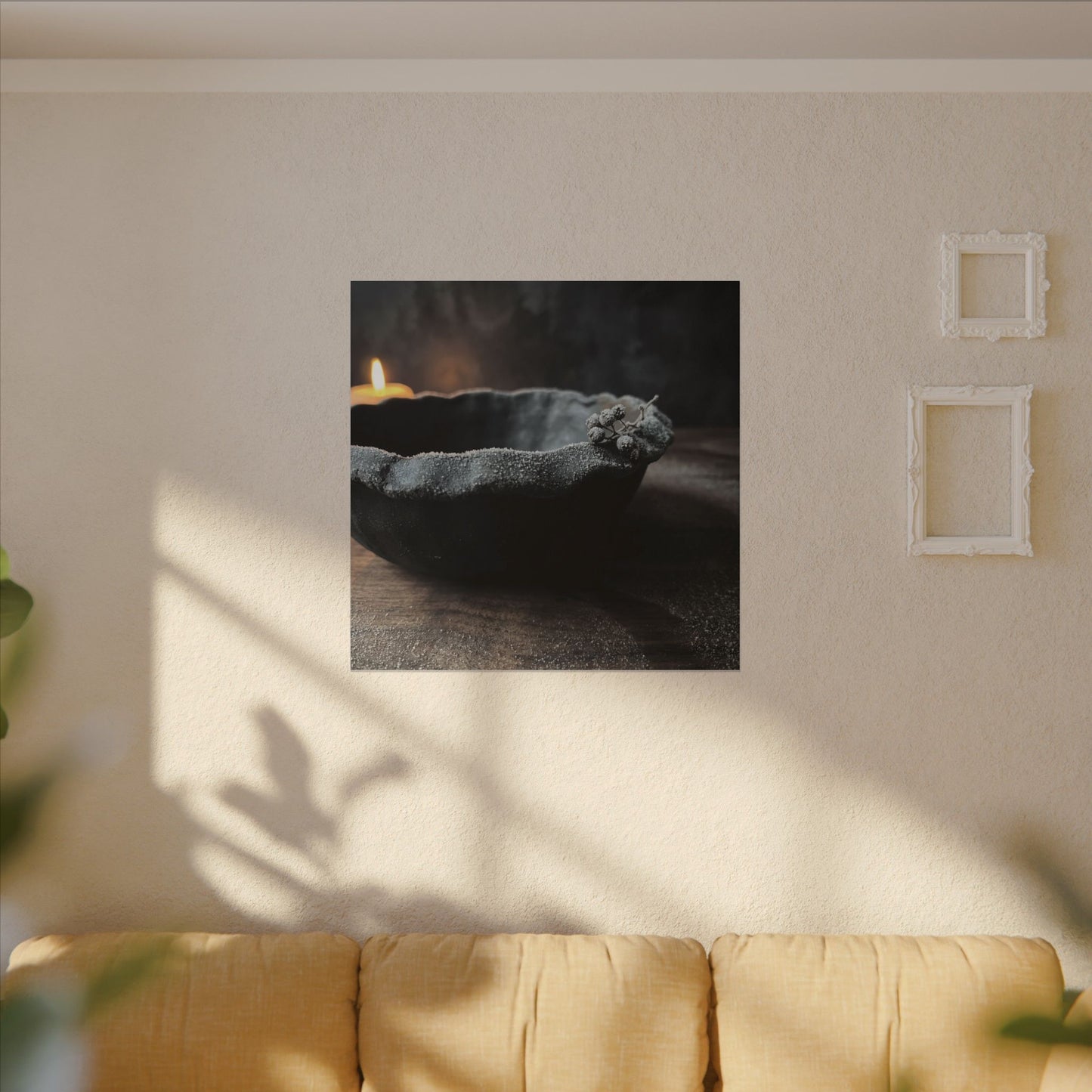 Ceramic Bowl Canvas Art | Winter Dark Japandi Shadow Zen Art