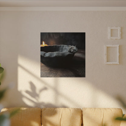 Ceramic Bowl Canvas Art | Winter Dark Japandi Shadow Zen Art