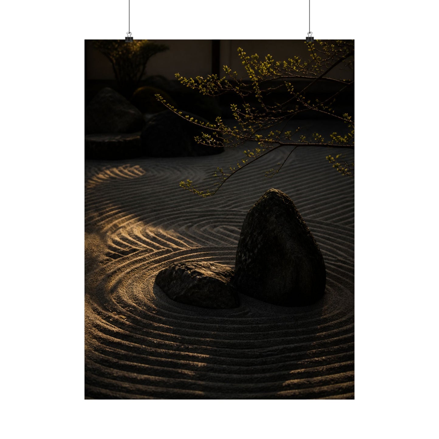 Golden Hour Rock Garden Wall Art Print - Dark Japandi Ma