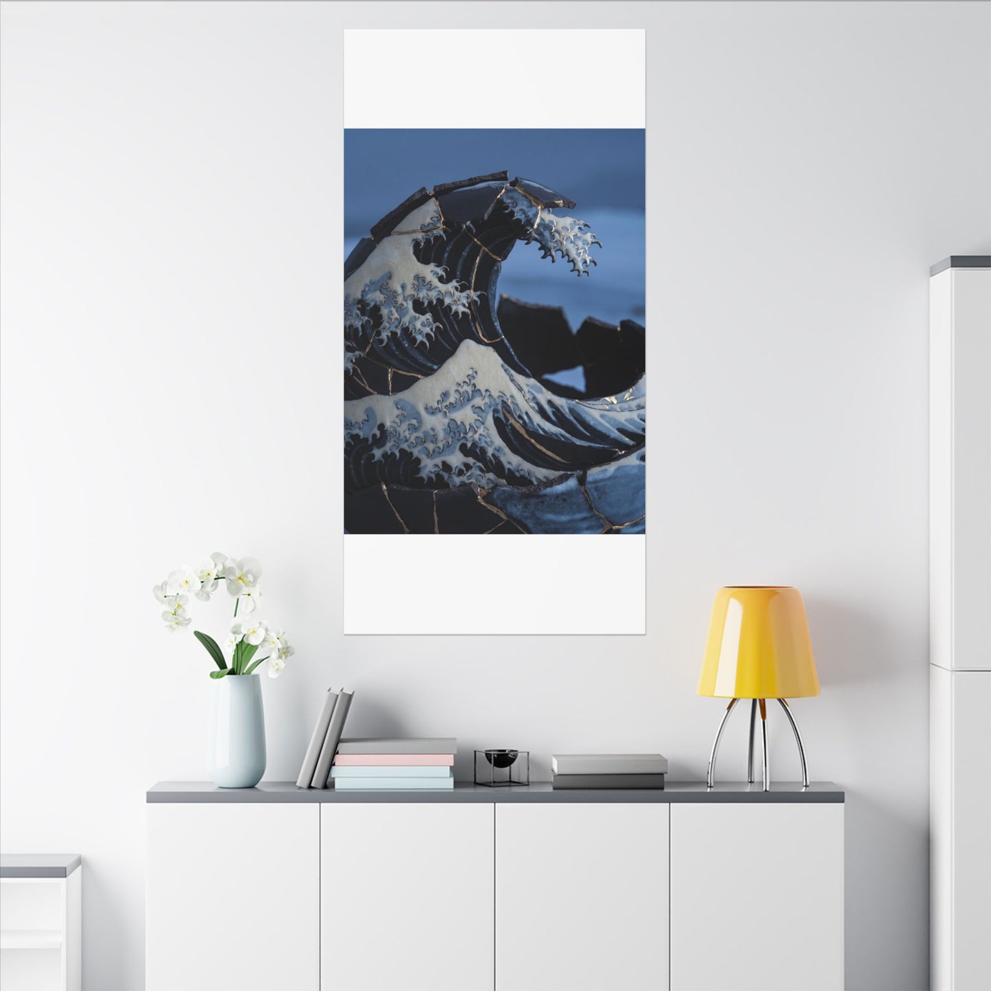 Ocean Wave Canvas Art | Winter Kintsugi Gold Repair Art